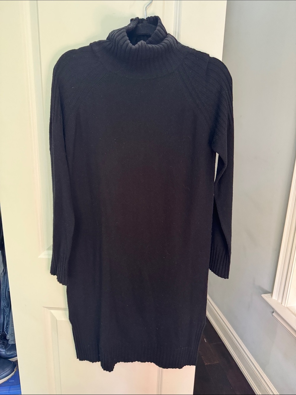 Black Turtleneck Long-Sleeve Sweater Dress Marino Wool and Cashmere